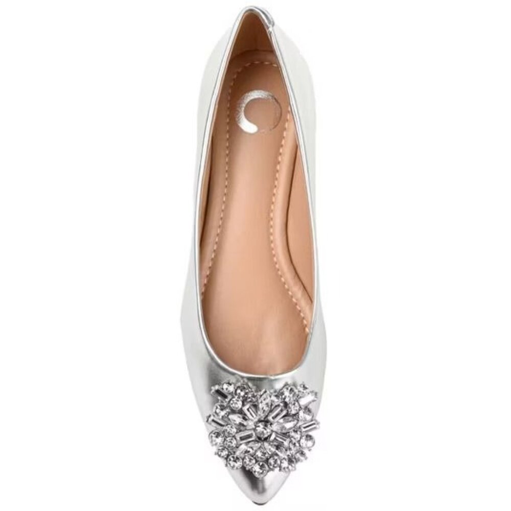 NWB Journee Collection Renzo Slip On Pointed Toe Ballet Flats Silver Size 7.5 W - Picture 2 of 7